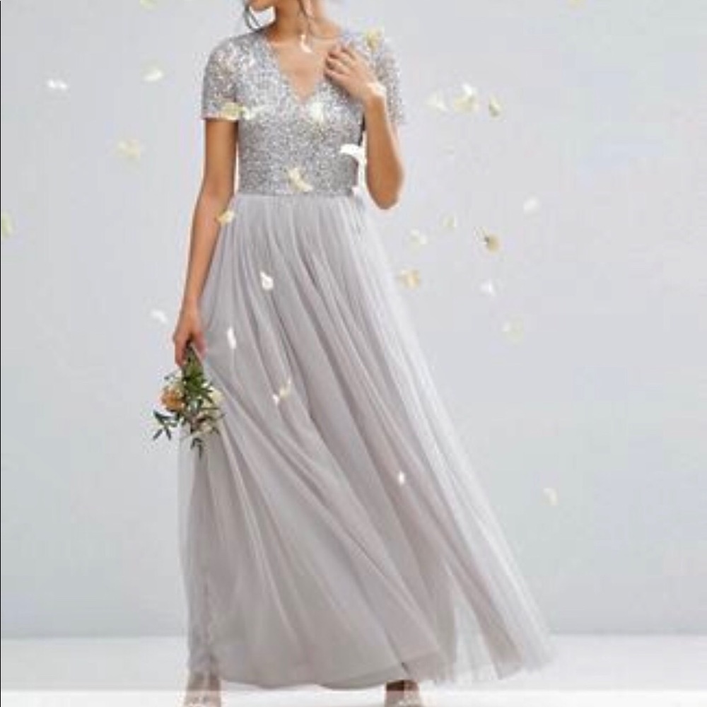 Maya V Neck Tulle Maxi Dress